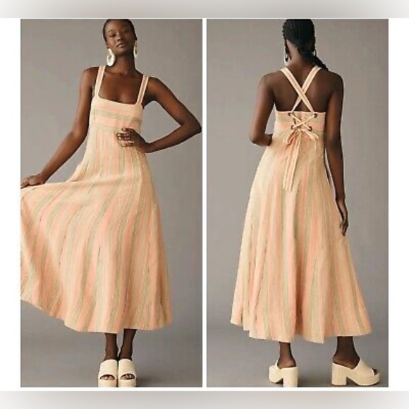 Anthropologie Dresses & Skirts - Anthropologie Maeve A Line Square Neck MIDI Dress in Linen Mix